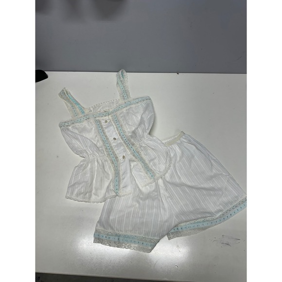 Komar Other - Vintage Komar Pajama Set White Blue Lace Trim Camisole Shorts Size 5 Made in USA